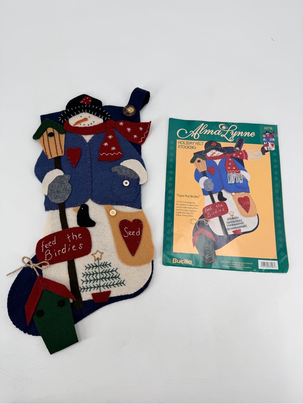 Bucilla Alma Lynn 18” Rustic Snowman Christmas Stocking Holiday COMPLETED